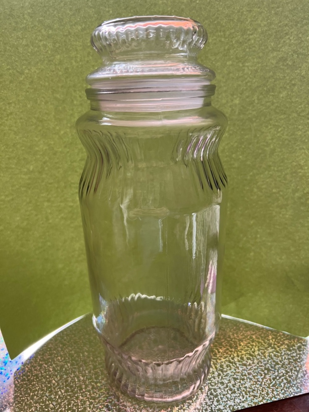 1979 Mr. Peanut Clear Glass Jar with Lid - Ribbed Detail